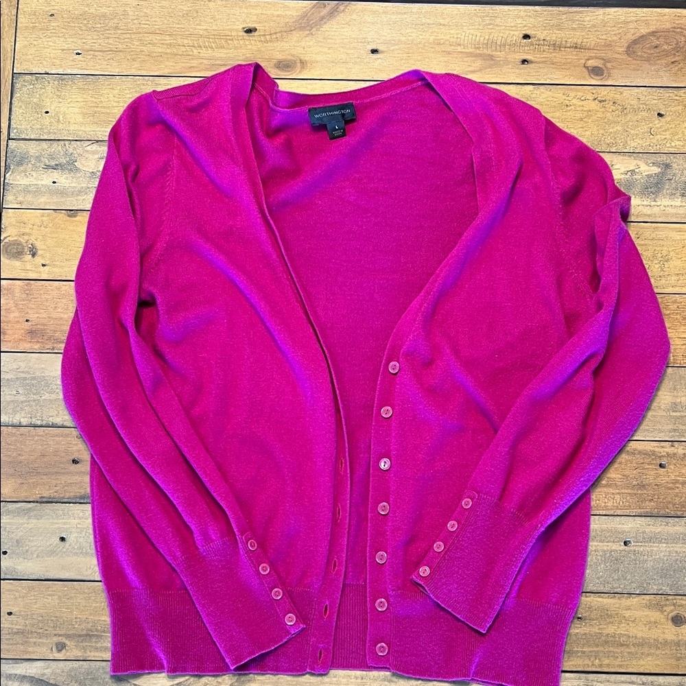 Worthington Women's Bright Magenta Button-Front Cardigan